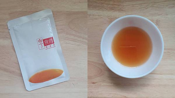 享食尚倒出來的的顏色最深，雞湯味蠻濃郁的，不過就是不夠純煉/芳茲的清甜～