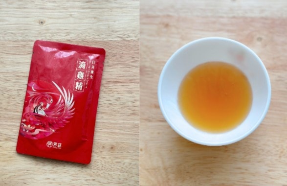 芳茲滴雞精就像是湯的味道～完全沒有鐵腥味，口感還帶一點點點膠質。